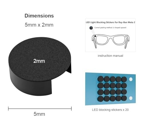 20PCS LED Light Blocking Stickers for Smart Glasses, Low-Tack Restickable Blacko