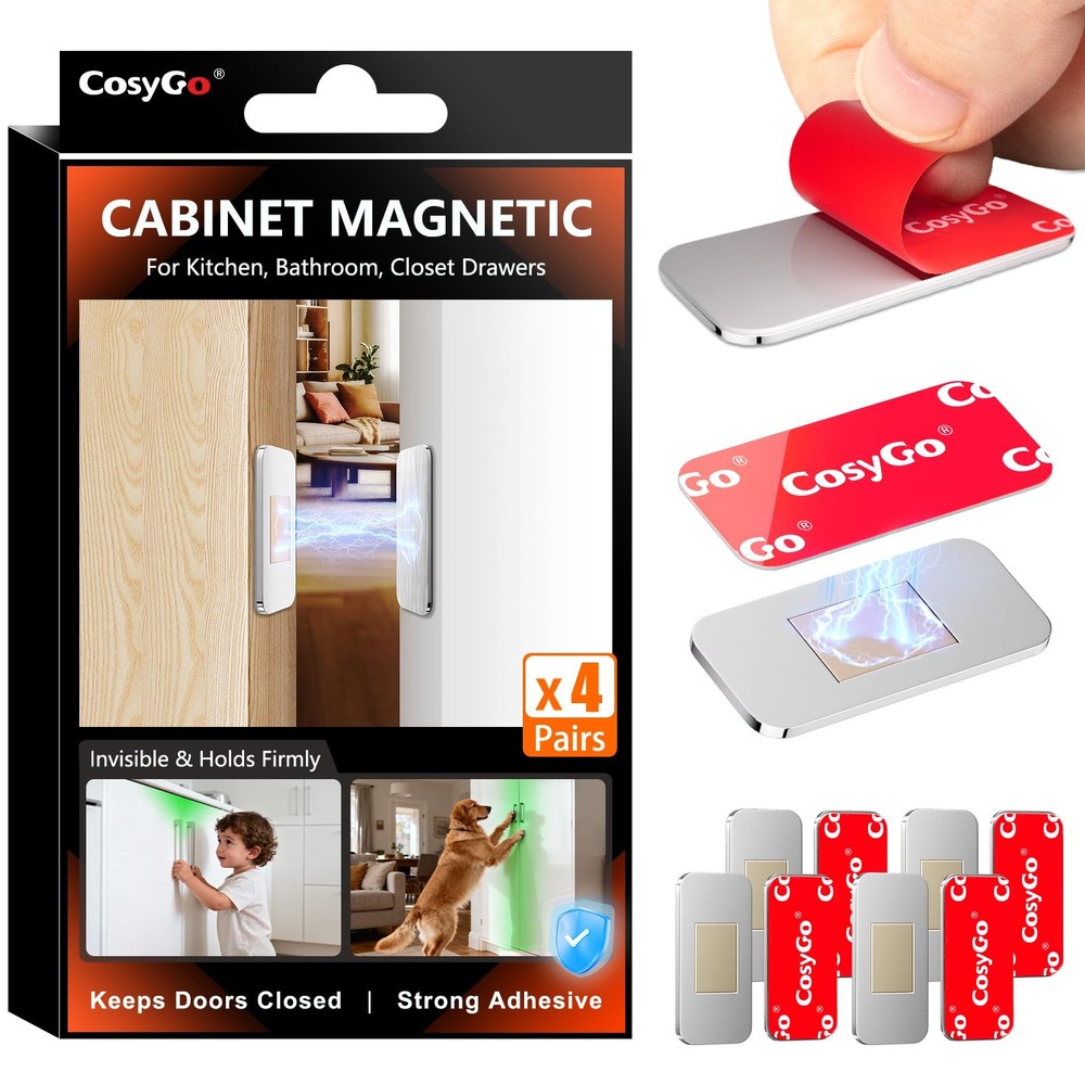 4Sets Extra Strong Magnetic Cabinet Door Catch, No-Drill Invisible Ultra Thin...