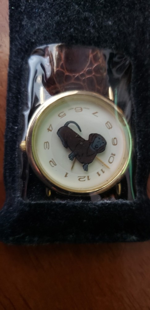 Vintage  WRAP Dachshund Dog Watch Brown Croc Strap Face