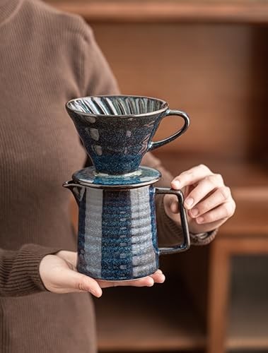 Pour Over Coffee Maker,Ceramic Coffee Maker With 40 pcs Paper V02 Starry Blue