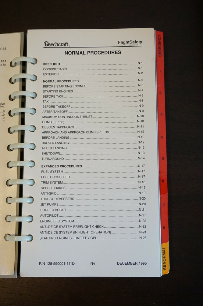 Raytheon Aircraft Company Beechjet Model 400A Pilot Checklist