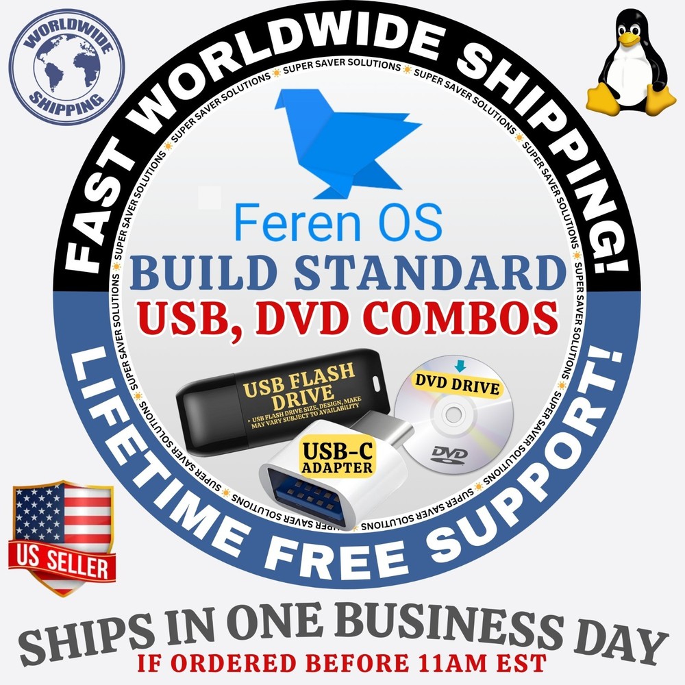 FEREN LINUX OS | STANDARD ISO BUILD | DVD, USB COMBOS | MAC/PC/LINUX | FAST SHIP