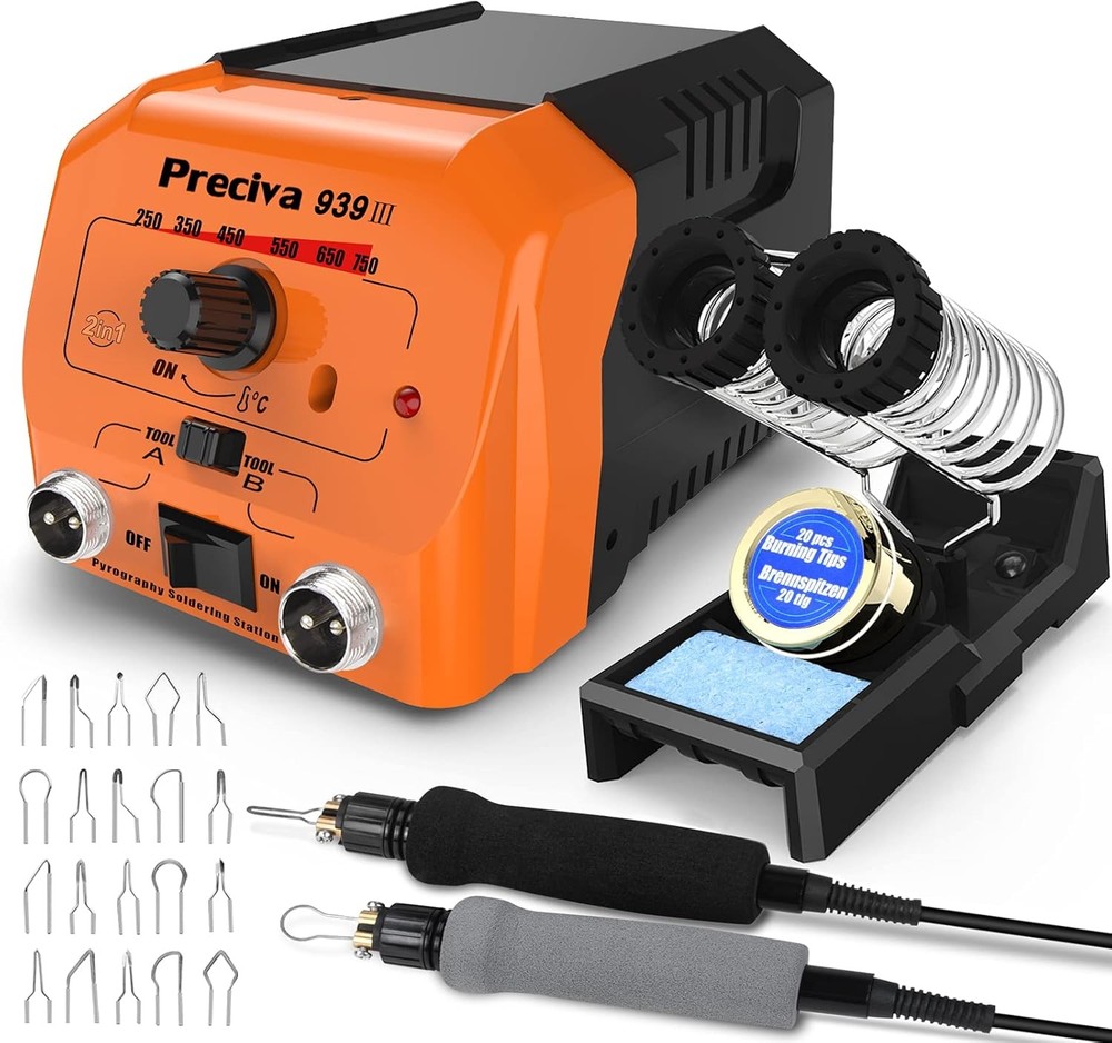Dual Handle 40W Adjustable Temperature Wood Burning Tool & Pyrography Kit