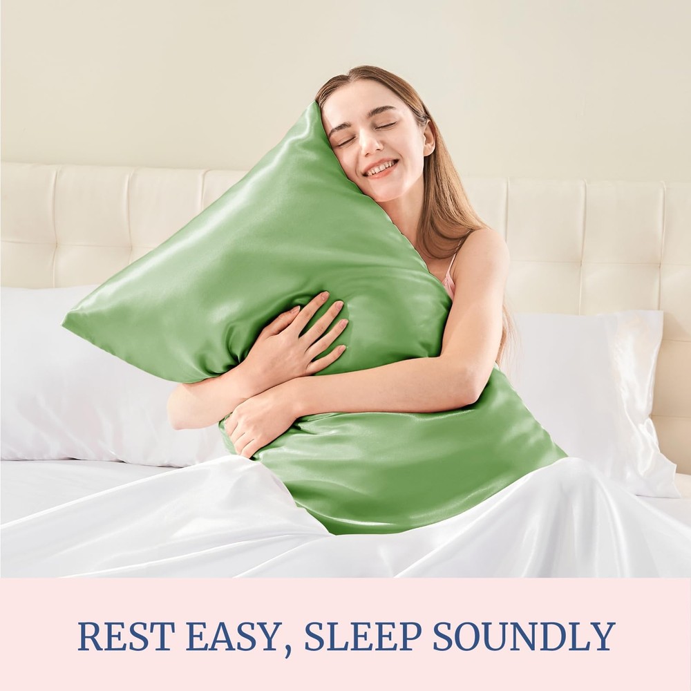 Smooth Satin Pillow Cover 4pc King, Temperature Regulating, Sage Green