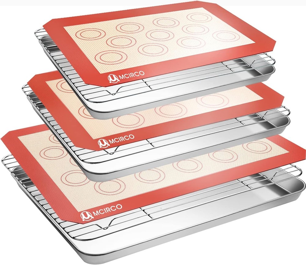 Stainless Steel Baking Sheet Tray Cooling Rack with Silicone 9pcs, Silver