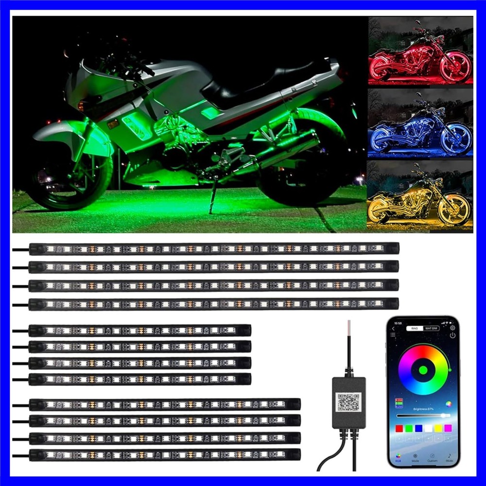 12PCS Motorcycle Underglow Kit, Motorcycle Lights Underglow Kit with APP Cont...