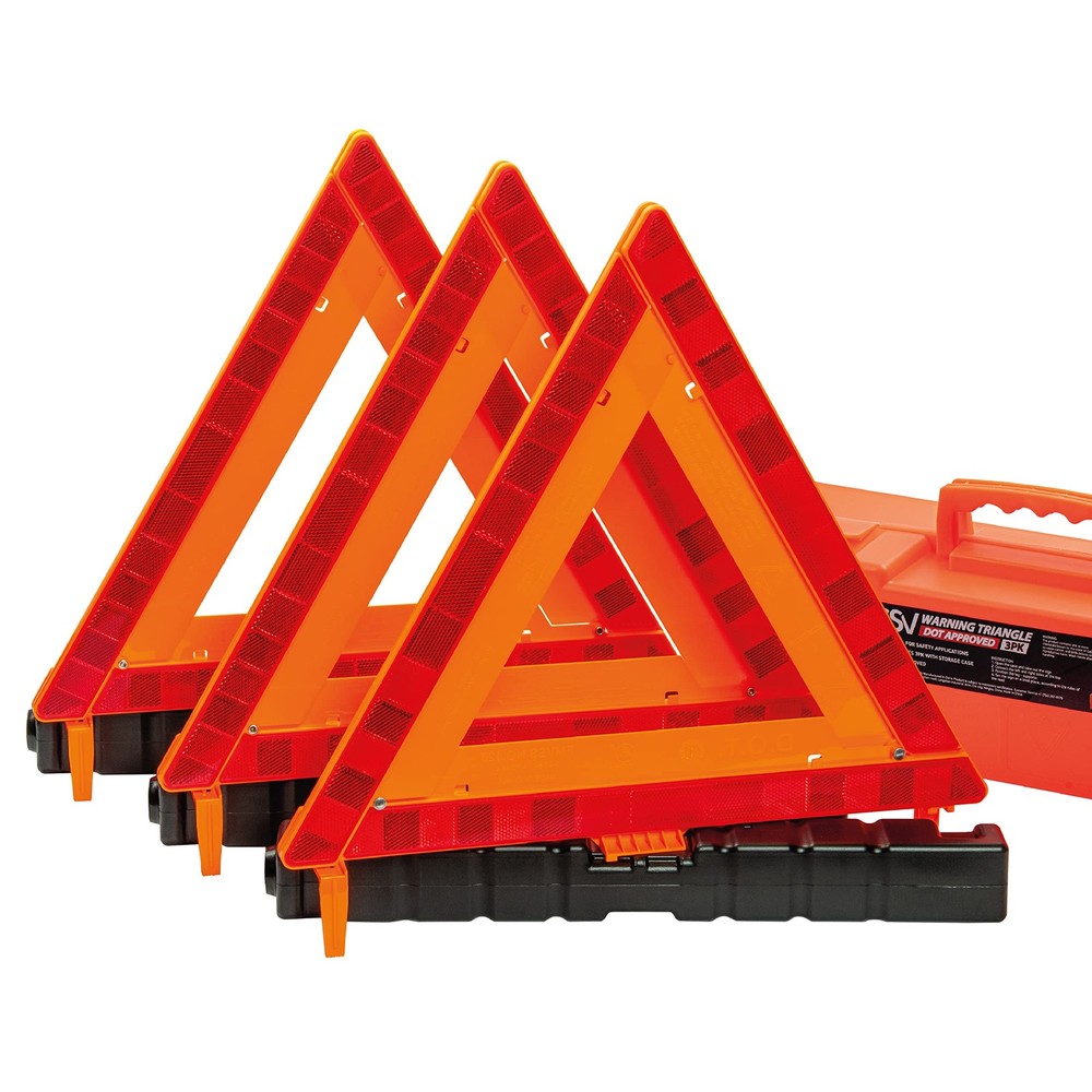 DSV Standard Warning Triangles, Safety Triangles DOT Approved, Plastic, Large