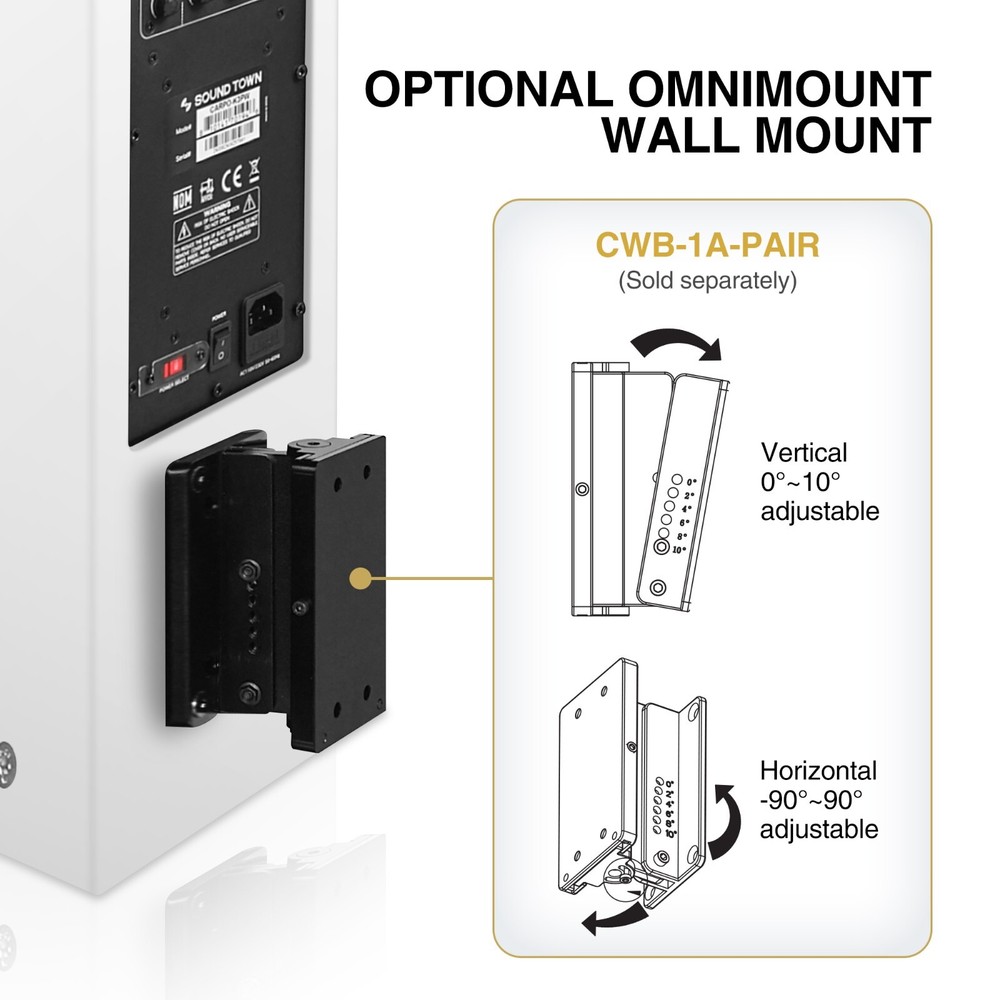 Sound Town Powered Wall-Mount Column Line Array Speaker 2x5",White (CARPO-K3WPW)