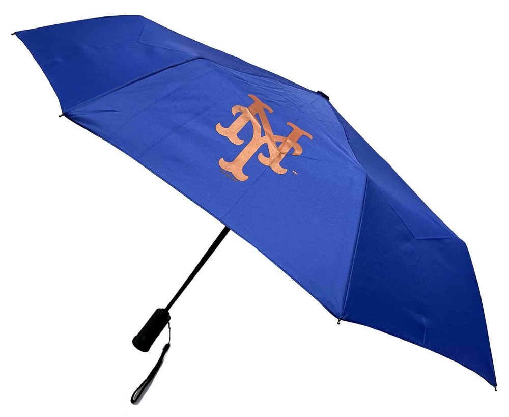 Storm Duds New York Mets 42” Automatic Folding Umbrella With Flashlight – Blue