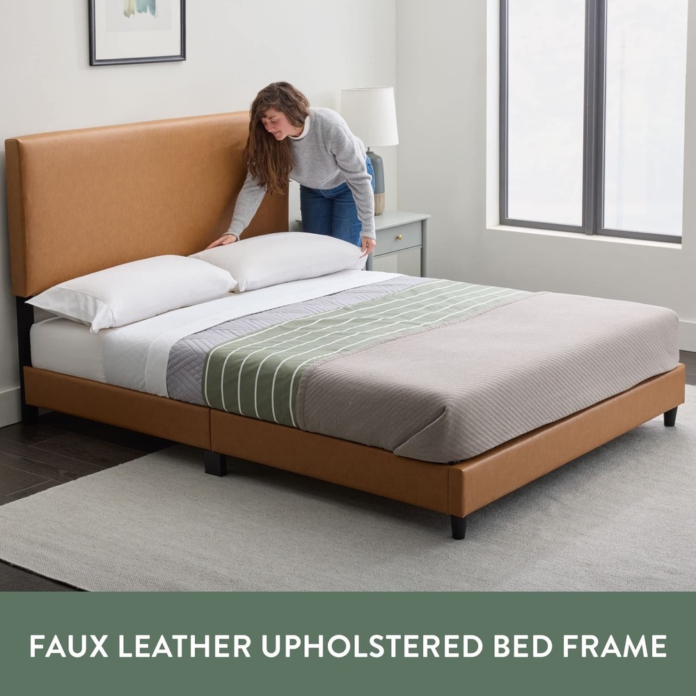 Edenbrook Platform Bed with Headboard – No Box Spring Needed – Faux