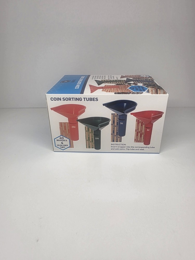 4Pc Coin Counters & Coin Sorters Tubes Bundle of 4 Color-Coded Assorted Wrappers