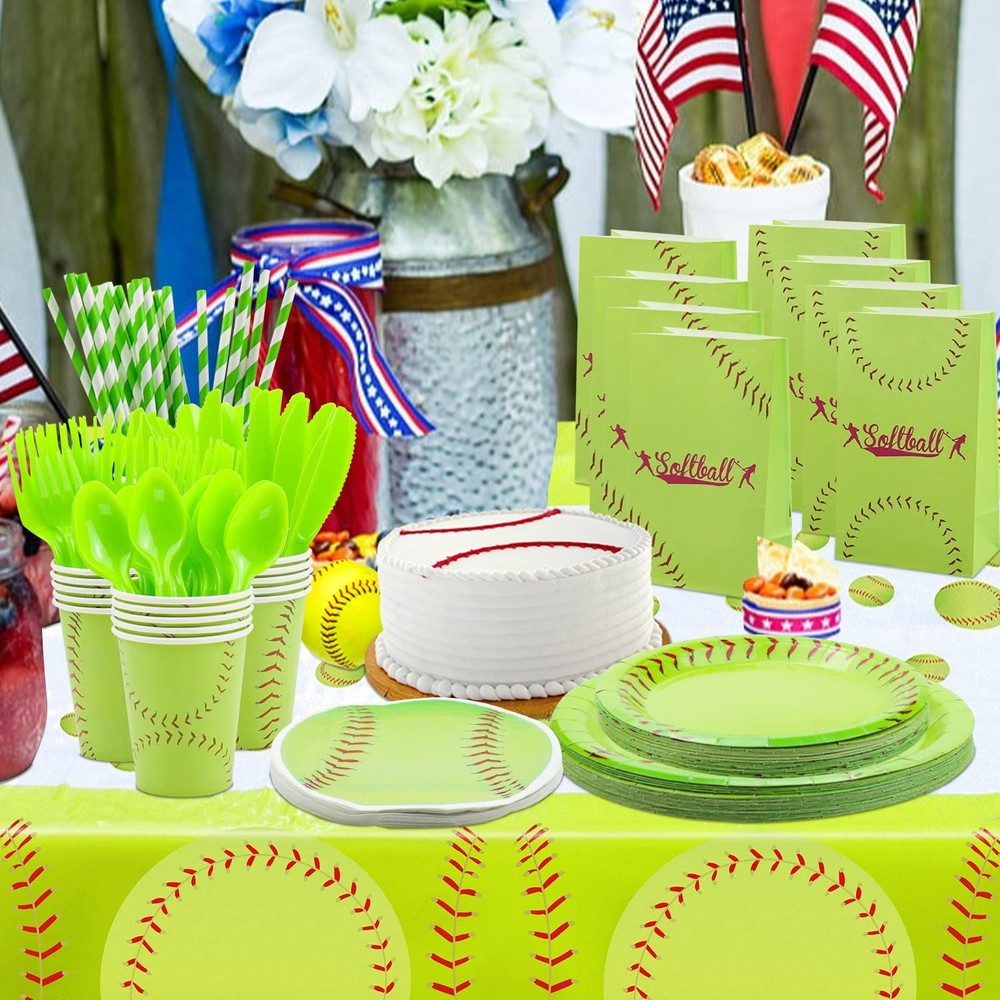 4 Pack Softball Tablecloth - 86.6"x 51.2" Rectangular Waterproof Girls Table ...