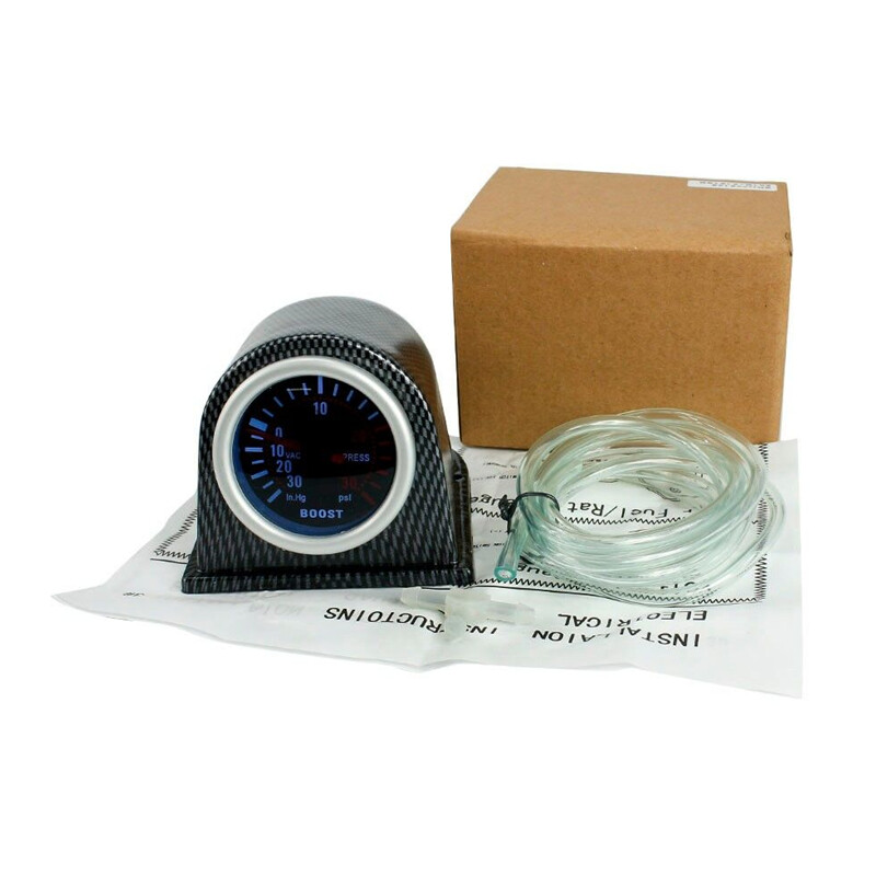 LED Turbo Boost Gauge Display Meter Carbon Fiber Look Pointer Pod Car Accessory