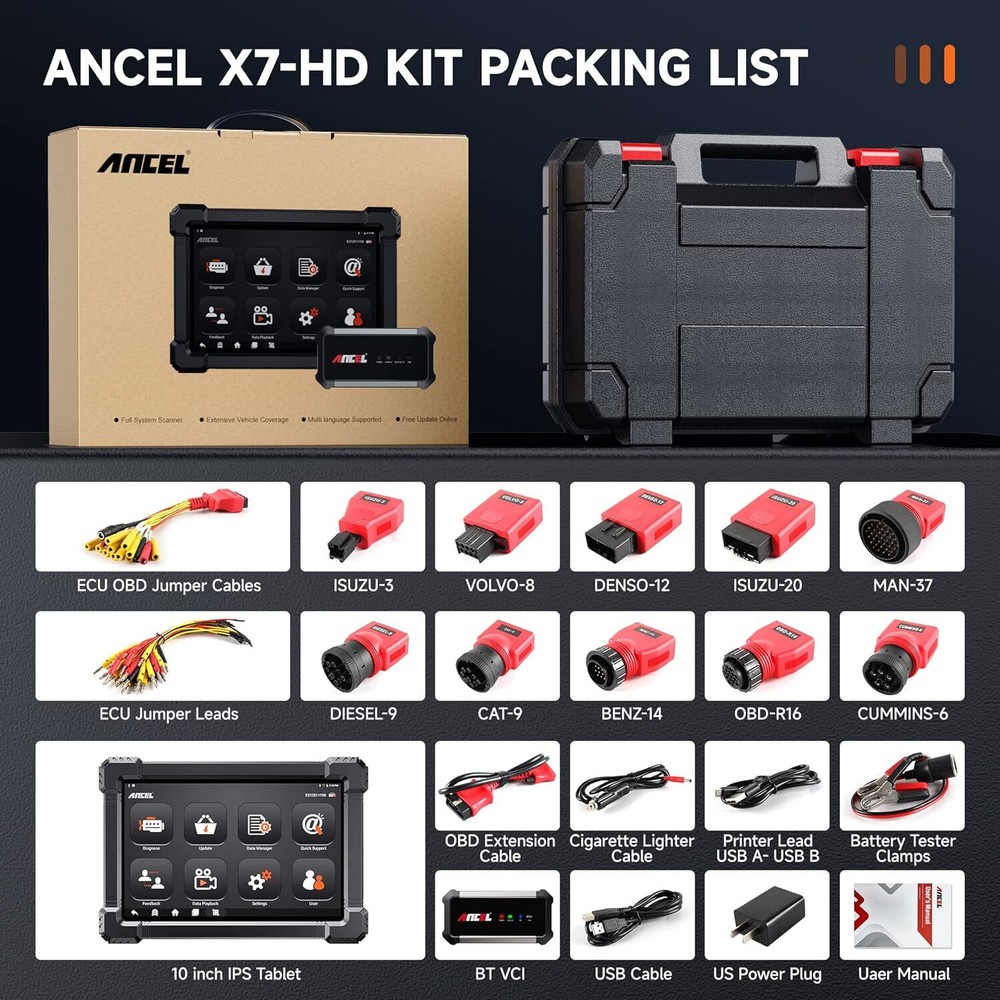 ANCEL X7 HD Diesel Heavy Duty Truck Scanner DPF Regen Tool OBD2 Car Code Reader
