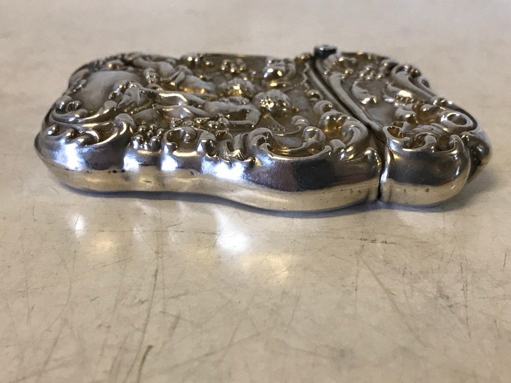 Antique Unger Brothers Sterling Silver Match Safe Repousse Cherubs Putti Dec.