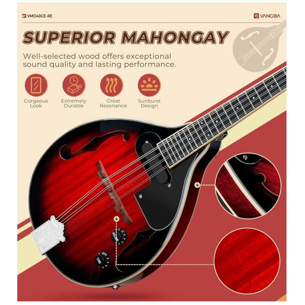 Redburst Mahogany Mandolin Instrument