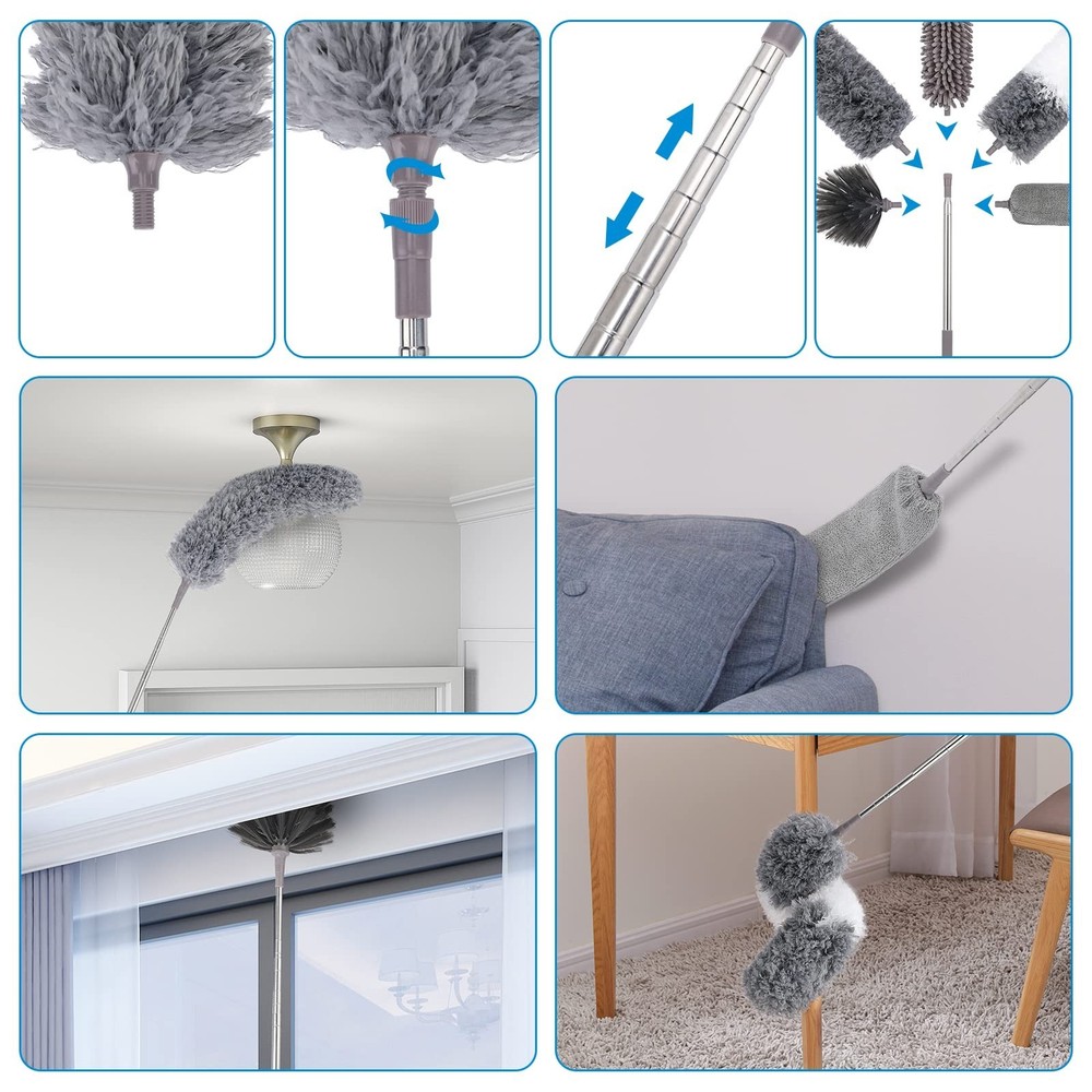 Microfiber Extendable Feather Duster (11pcs) with 100" Extension Pole, Washab...