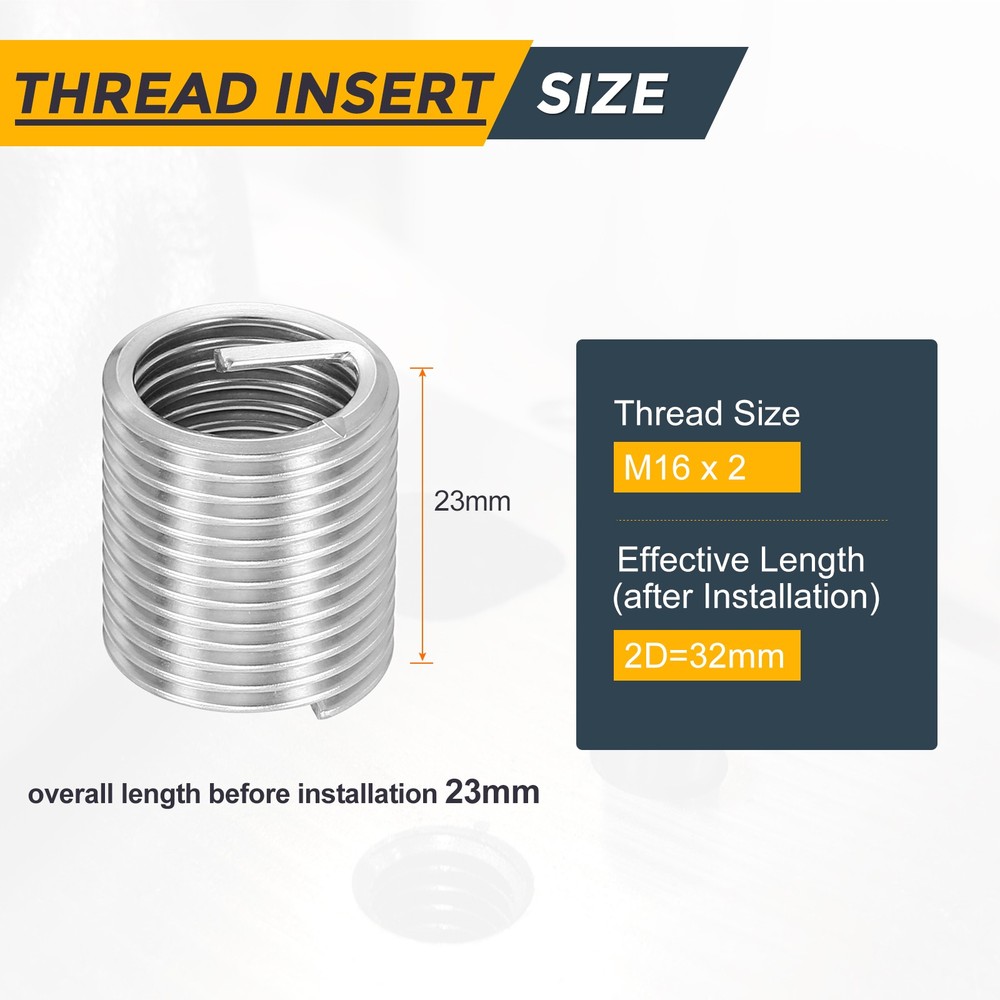 10pcs Wire Thread Inserts M16 x 2 x 2D Metric Helical Threaded Sleeve