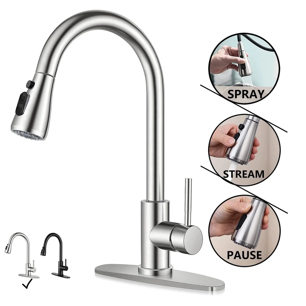 Kitchen Faucet with Pull Down Sprayer, High Arc Single Handle Kitchen Sink Fauce