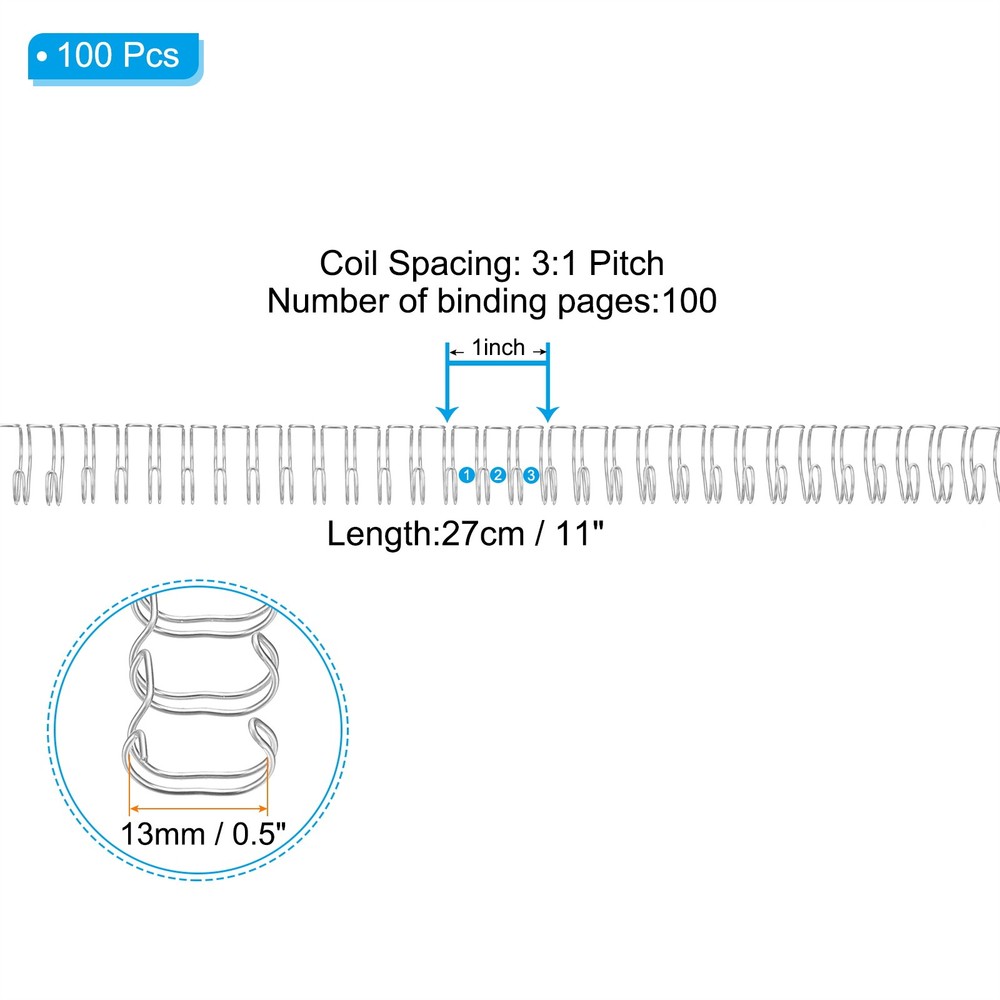 13mm(1/2") Binding Combs, 100 Pcs 100 Sheet Pitch 32 Ring, Silver