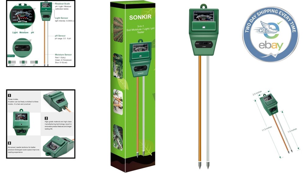 User-Friendly Soil pH Meter with Moisture & Light Testing – No Batteries Needed
