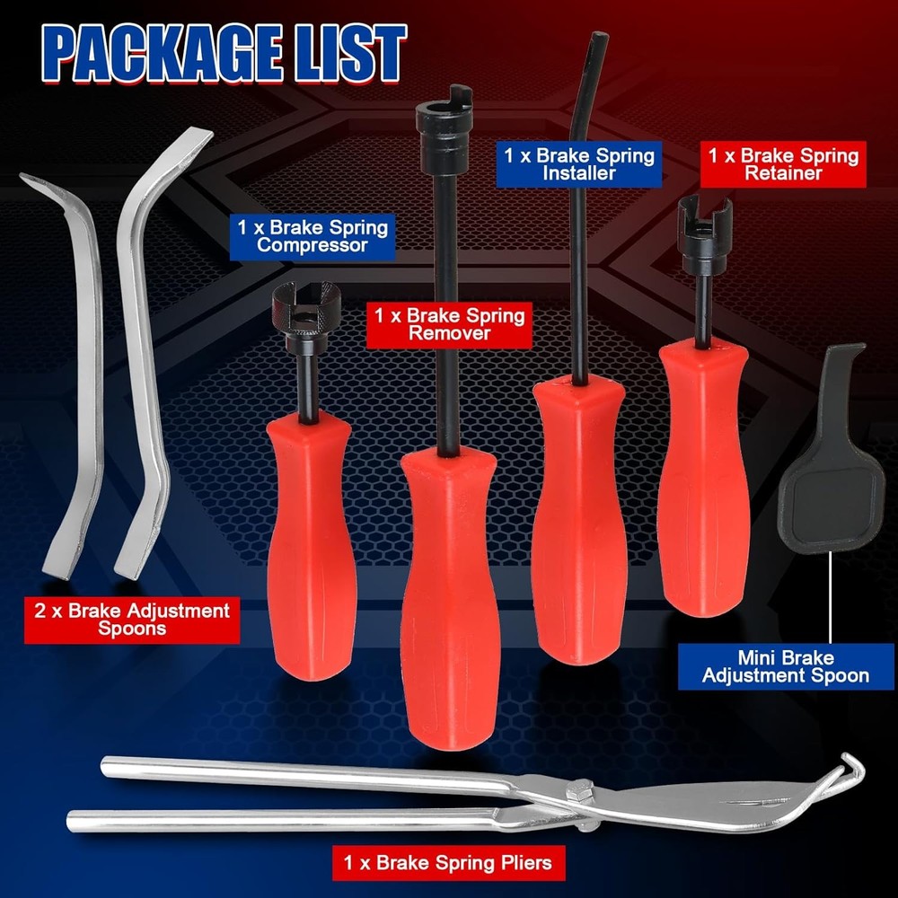 8PCS Drum Brake Tool Kit Spoon Set with Spring Pliers Adjusting Installer Tools