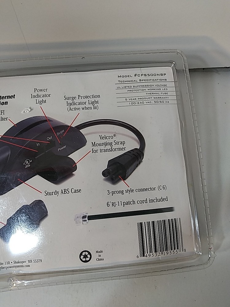 CyberPower Notebook Surge Protector 500 Joules - CPS500NBP