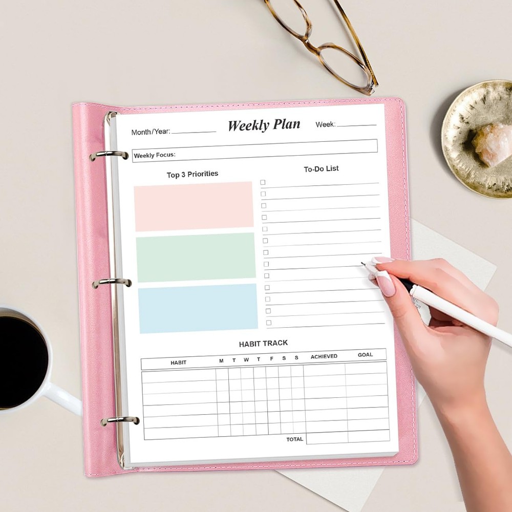 3-Hole Weekly Planner Refills - 53 Sheets/106 Pages Colorful 1-Pack, White