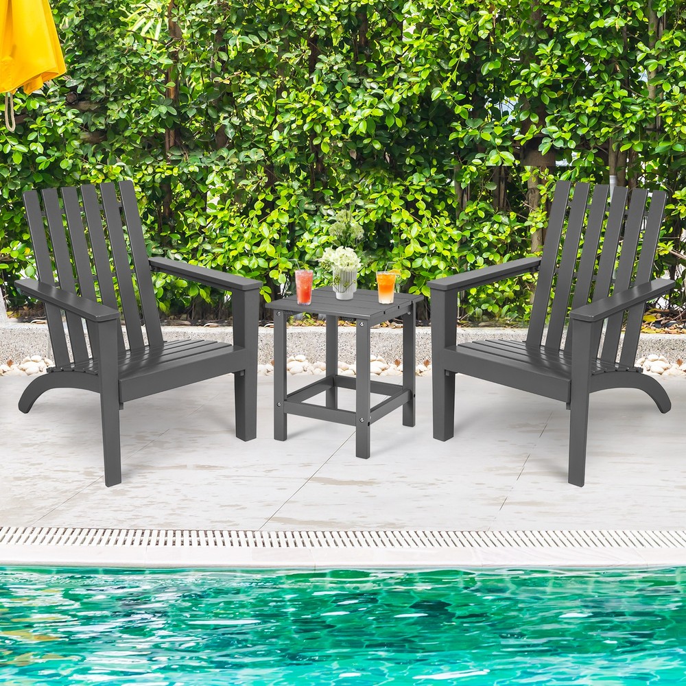 Patiojoy Patio 2PCS Adirondack Chair Side Table Set Solid Wood Garden Deck Grey