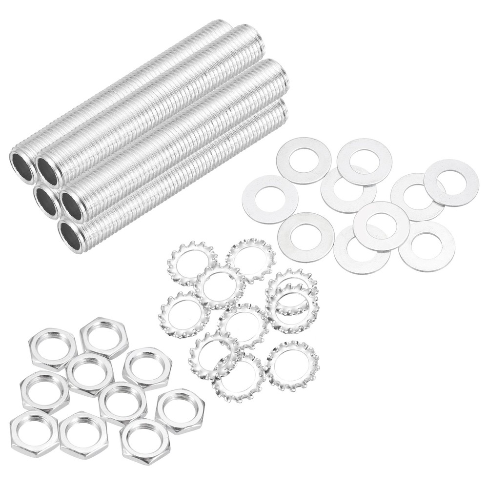 35Pcs 3" 1/4IP Lamp Pipe Kit with Lock Nuts Washers for Assembly, Silver