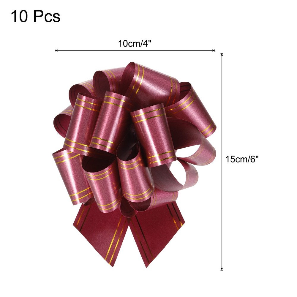 10pcs 4" Large Pull Bow Metallic Wine Red Gift Wrapping Bows with Gold Edge