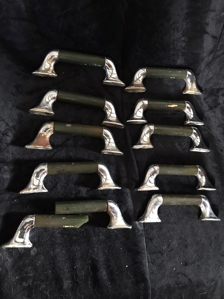 Ten 3 1/2”Chrome Art Deco MCM Bakelite Antique Drawer Pull Cabinet Handle