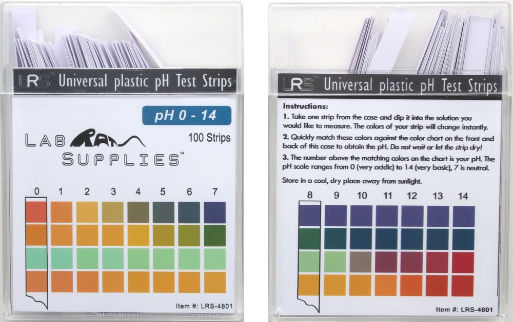 pH Test Strips, Universal Application, pH 0-14, 1 pH Intervals, 100 Strips