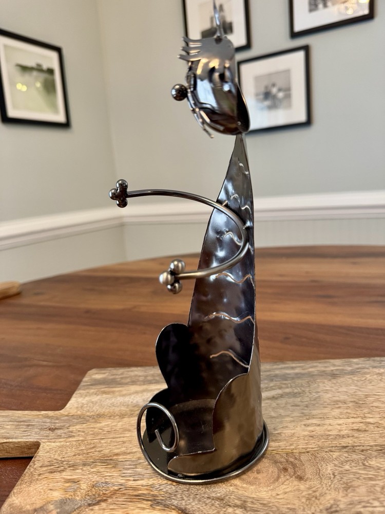 Metal Cat Wine Bottle Holder - EUC
