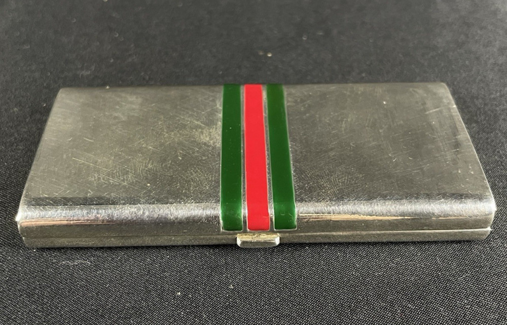 Vintage GUCCI Sterling Red & Green Stripe Small Rectangular Box Calling Cards