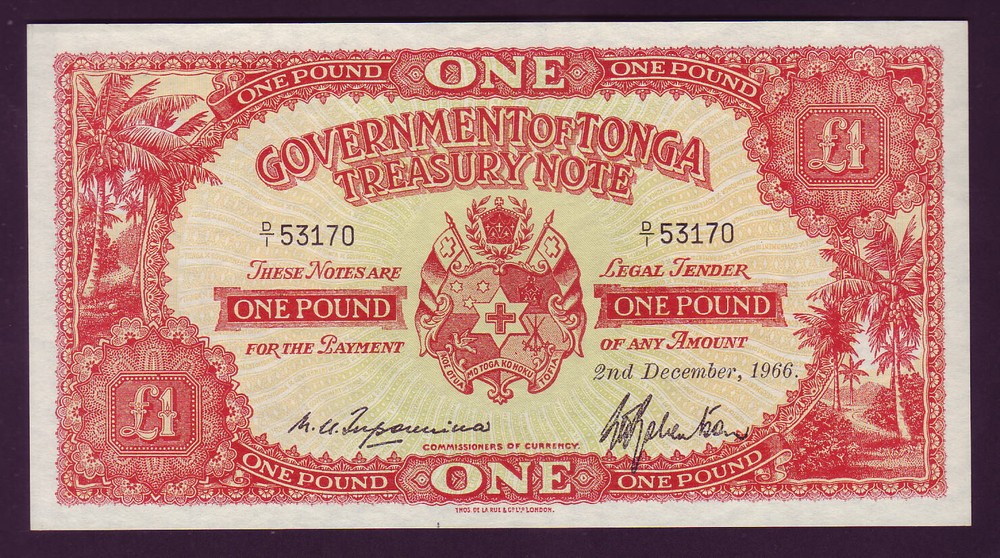 TONGA P-11e. 2nd Dec 1966 - One Pound.. aU-UNC