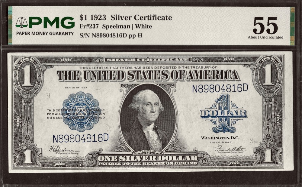 1923 $1 Silver Certificate FR-237 PMG AU 55