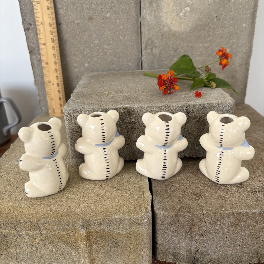 Beads Macrame Bears Ceramic Vintage (4) Blue And White