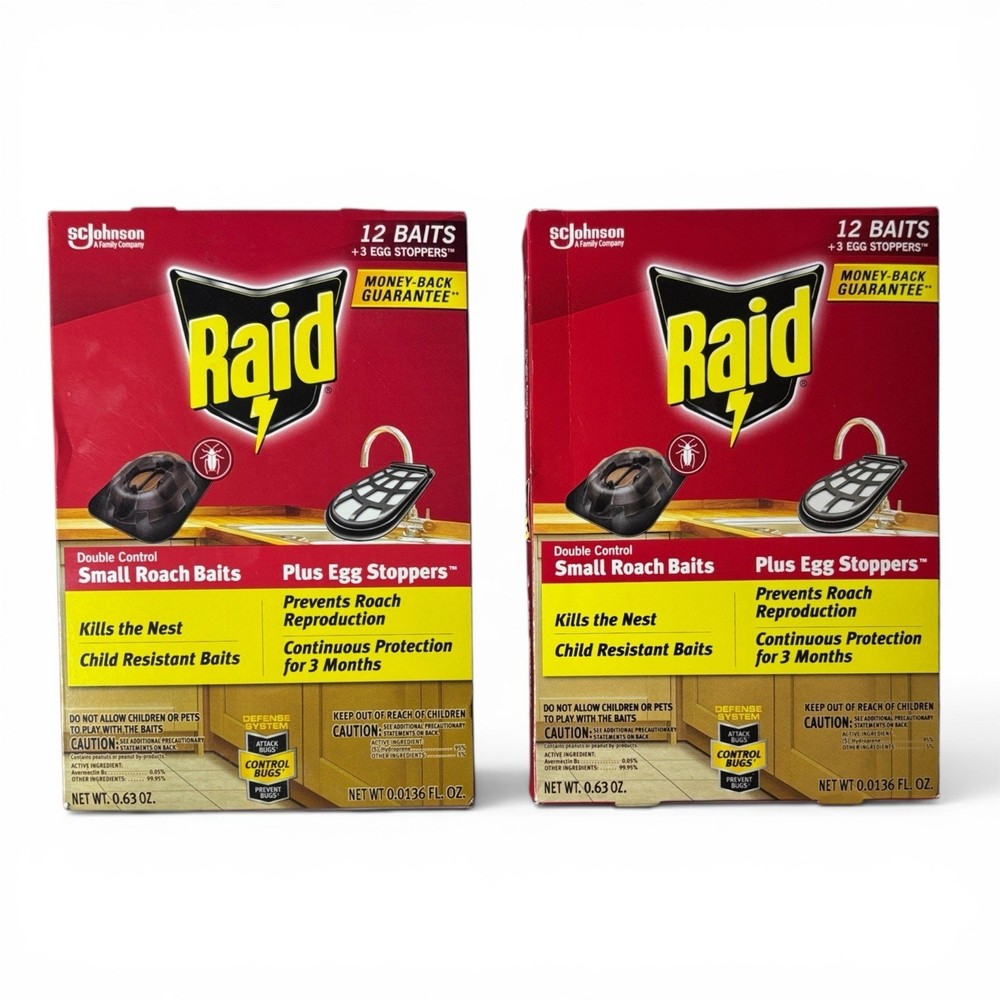 Raid Small Roach Baits And Egg Killer 24 Baits And 6 Egg Stoppers - NEW 2 PACK