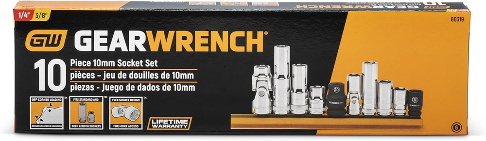 10 Pc. 1/4" & 3/8" Drive 6 Pt. Single Size Socket Set, 10Mm - 80319