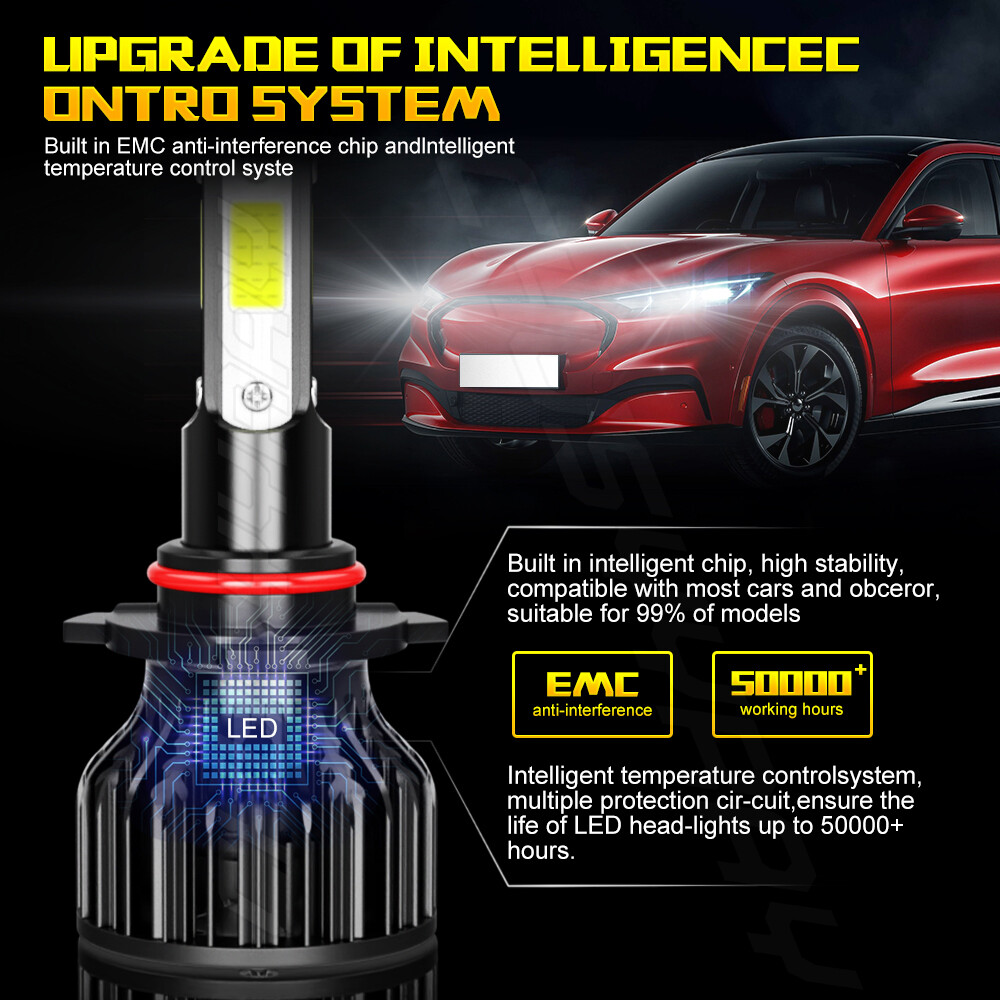 10000K 9012 HIR2 LED Headlight Bulbs Kit High Low Beam Super Bright Combo White