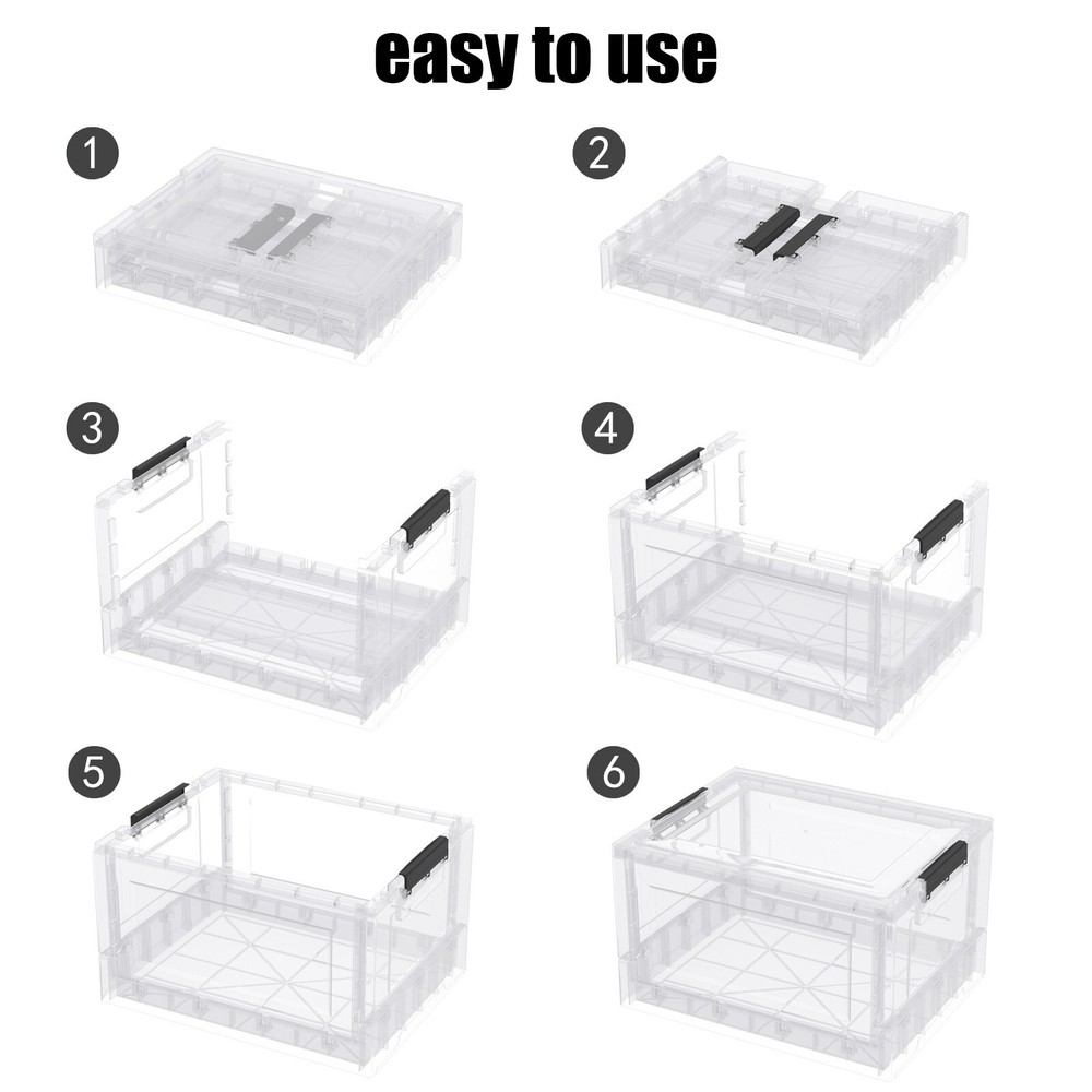 4 Packs Clear Stackable Folding Bins with Lids Collapsible Plastic Storage Cube