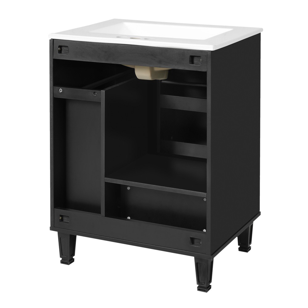 Bathroom Vanity with Ceramic Sink Solid Wood Frame Storage Cabinet Deep Drawer