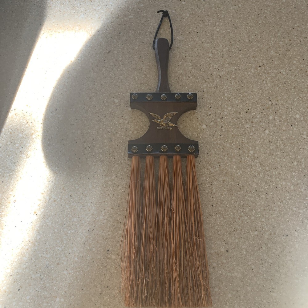 Vintage Brass Eagle Wood Fire Hearth Broom 19” Long