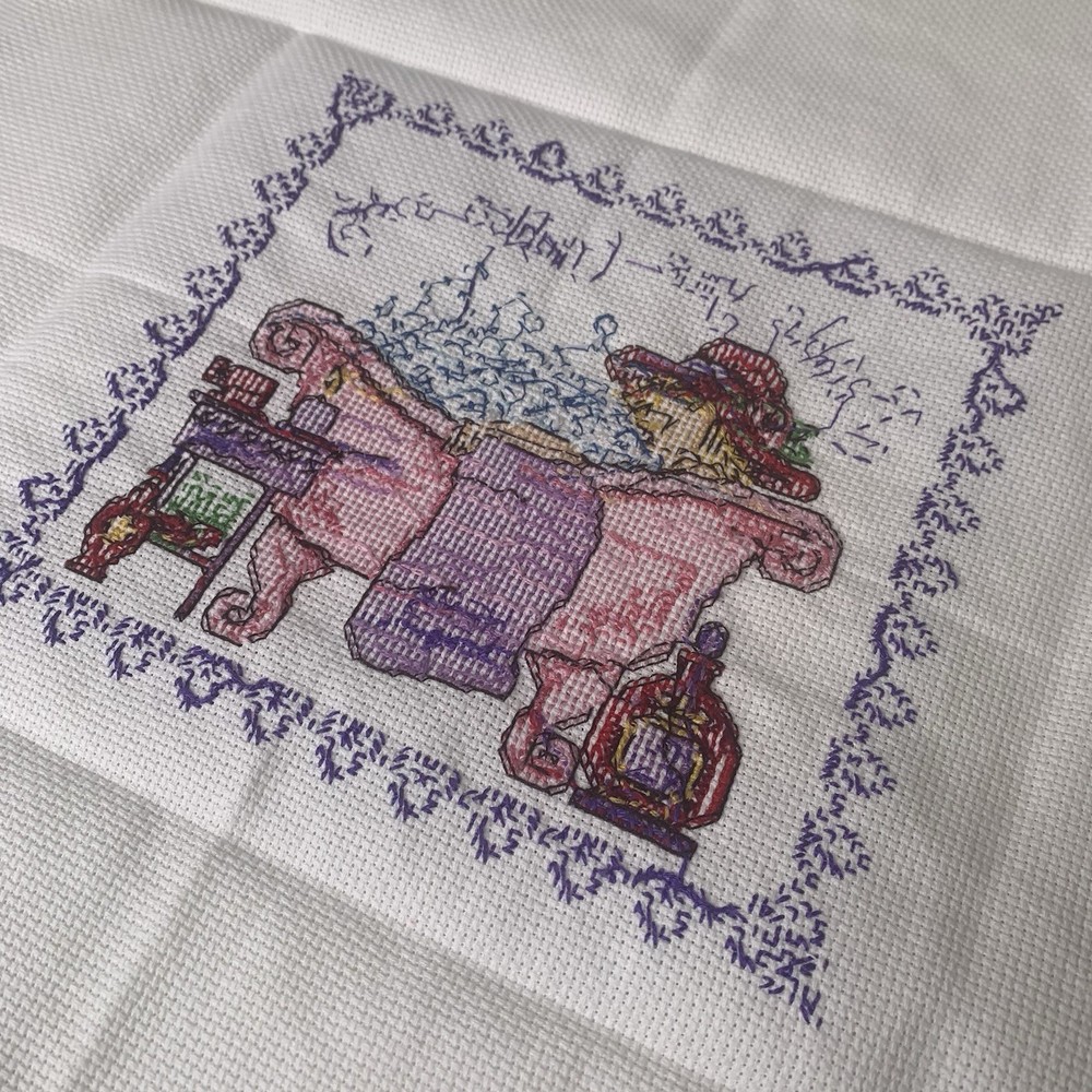 Completed Bubble Your Troubles Away Counted Cross Stitch + Pattern Imaginating
