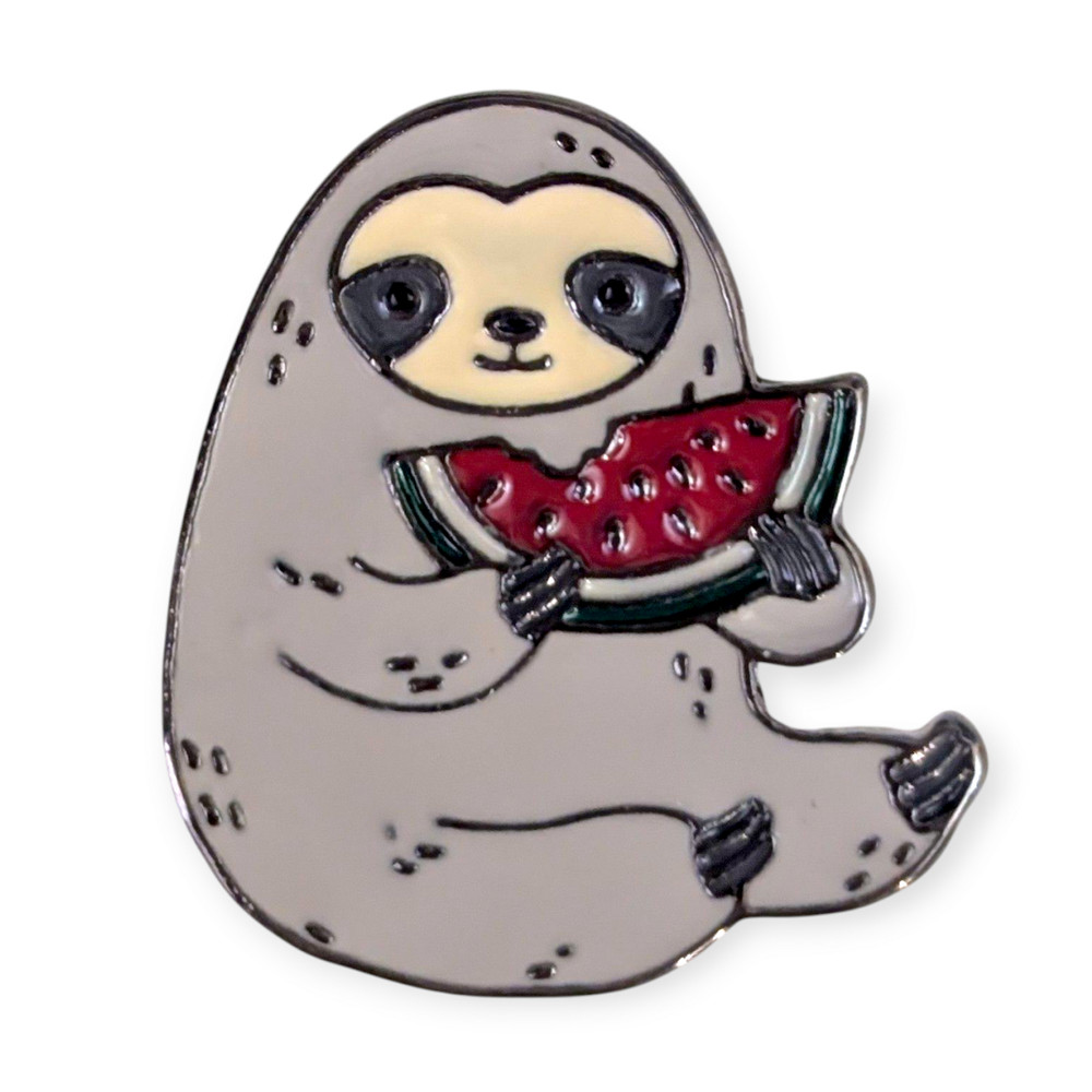 Animal Enamel Pin: Sloth Eating Watermelon