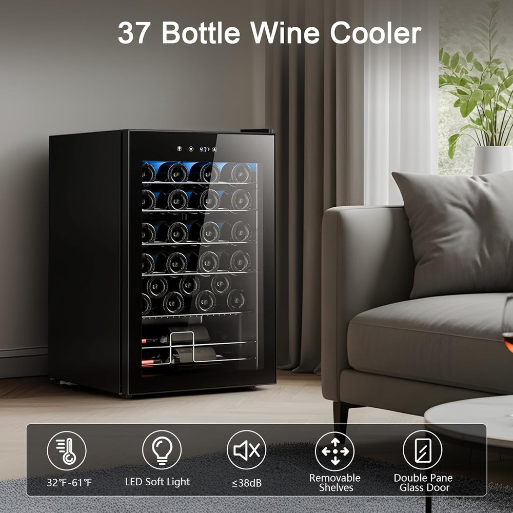 Freestanding 4.5 Cu.Ft Wine Cooler Refrigerator with Adjustable Temperature - Bl