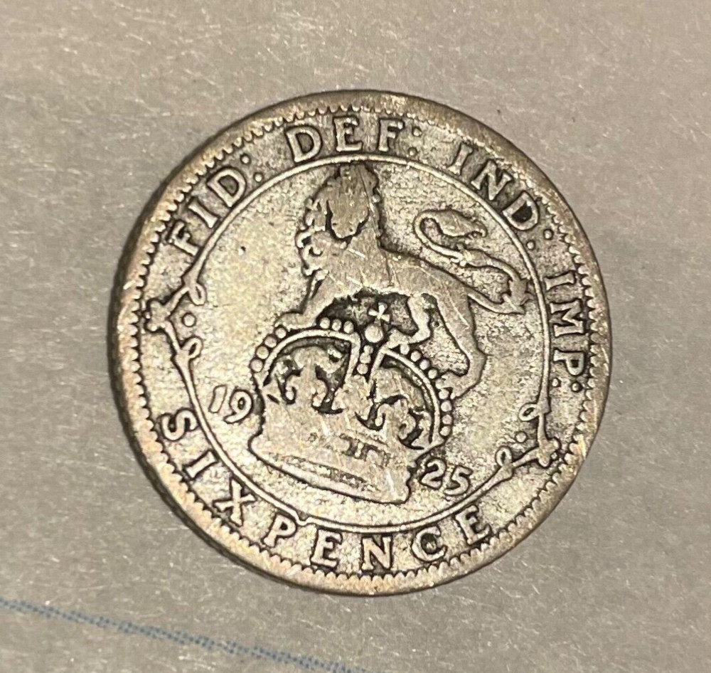 1925 British Silver Sixpence coin - Scarce Date