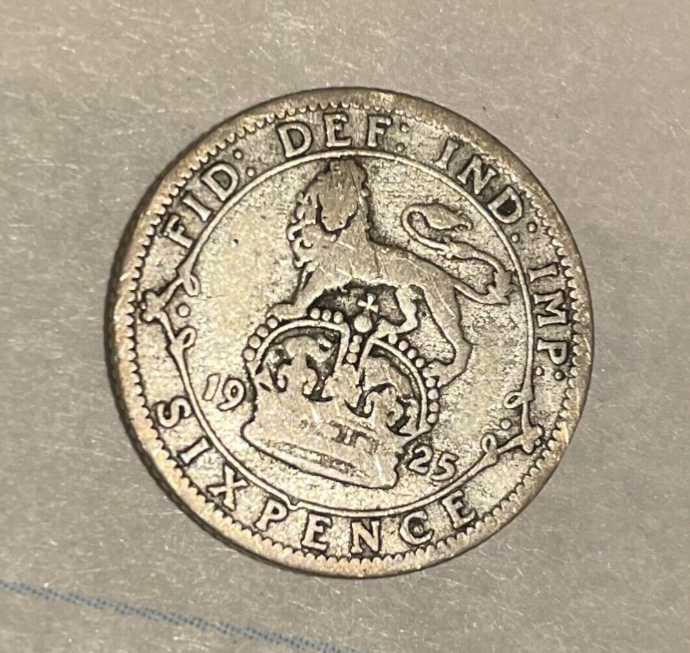 1925 British Silver Sixpence coin - Scarce Date