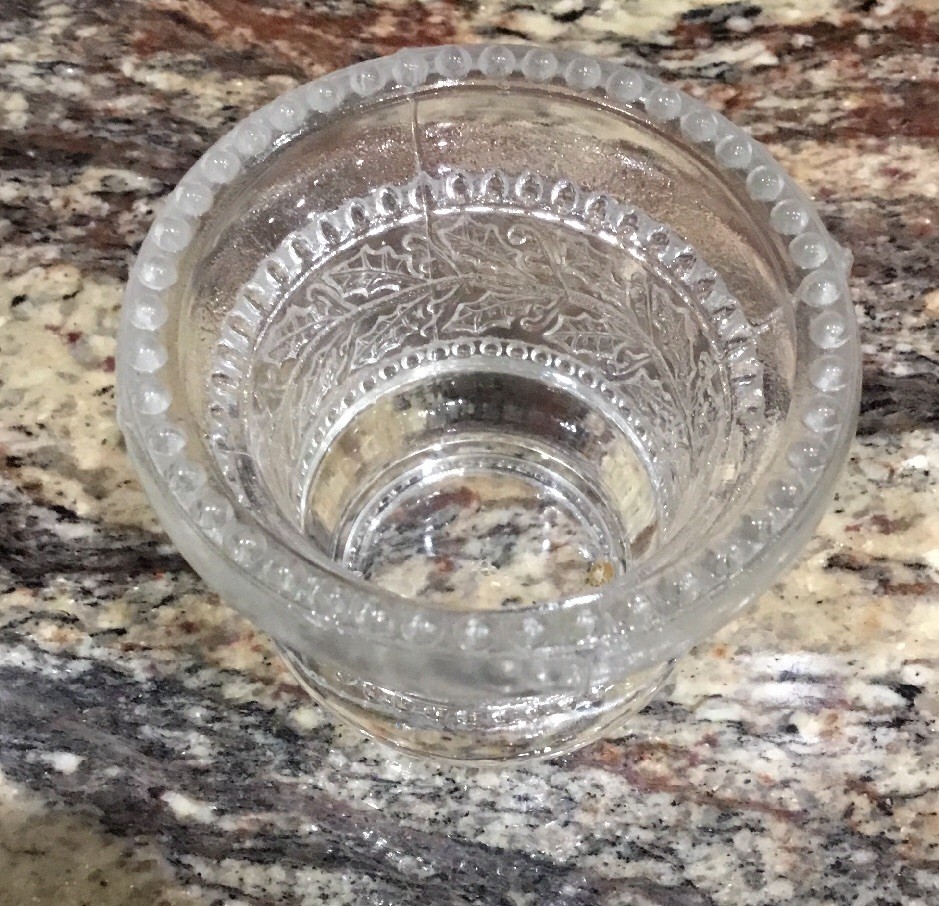 CLEAR GLASS LAUREL PATTERN AROUND MIDSECTION BEADED RIM TOOTHPICK MATCH HOLDER